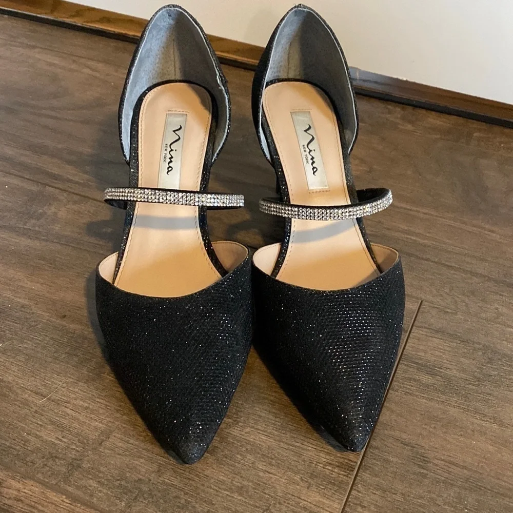 Nina Black Sparkly Heels EUC